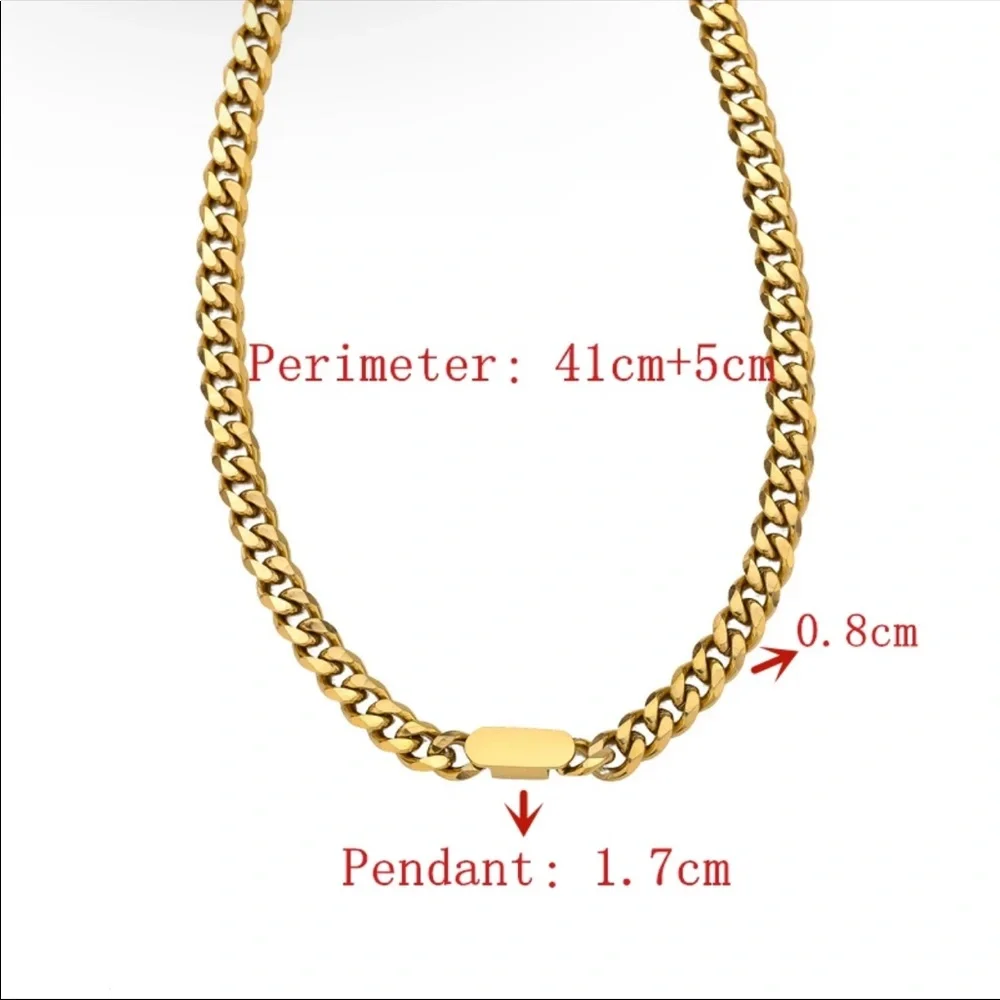 Women Chain Necklace with Clavicle Rectangular Pendant Gold Color